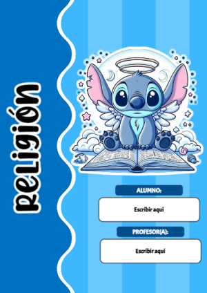 Portada de Portada de Portada de Stitch para Religión Editable para Imprimir Gratis para cuaderno escolar para imprimir gratis - creación especial de Mini Canva