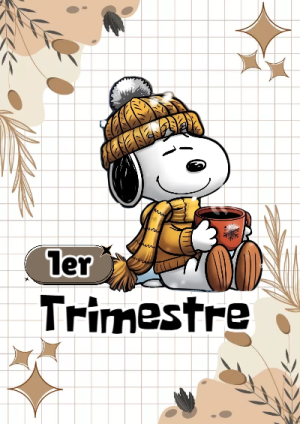 Portada de Primer Trimestre de Primer trimestre con Snoopy para cuaderno ideal para niños - creación especial de Mini Canva