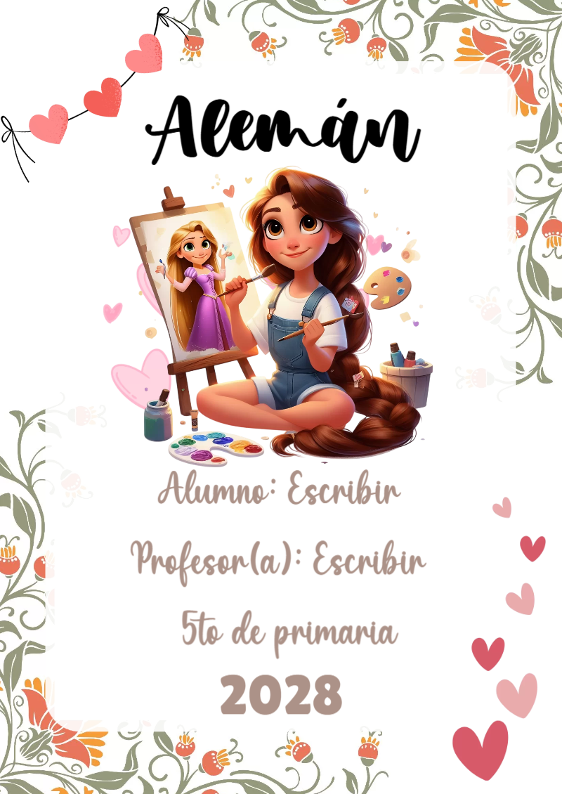 Portada de Princesas de Alemán para cuaderno para primaria - versión premium para imprimir
