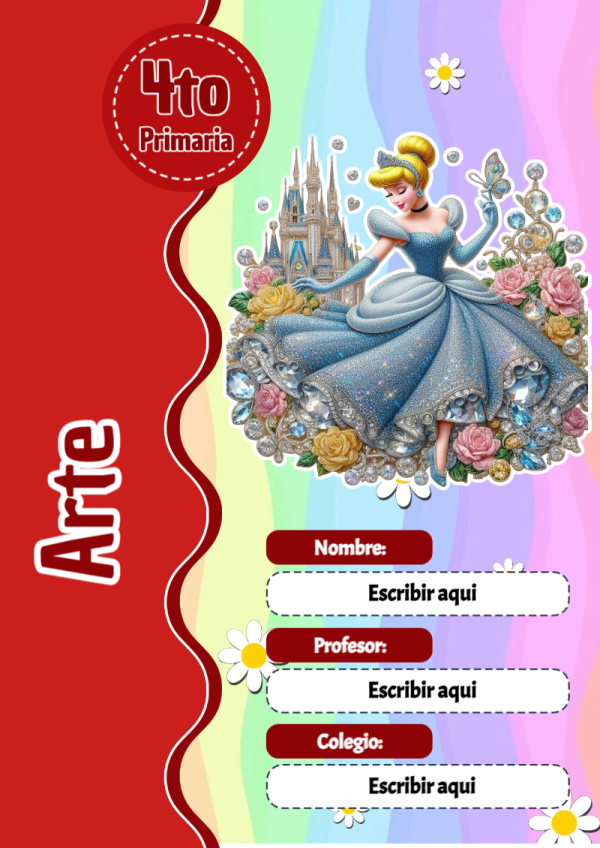 Portada de Princesas de Arte para cuaderno escolar creativa - para el regreso a clases