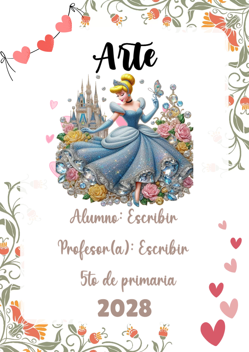 Portada de Princesas de Arte para cuaderno para primaria - para el regreso a clases
