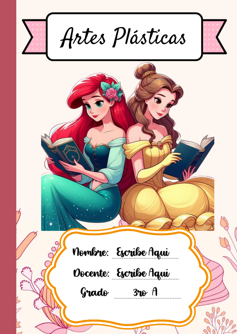 Portada de Princesas de Artes Plásticas para cuaderno escolar para imprimir gratis - disponible para descarga gratuita