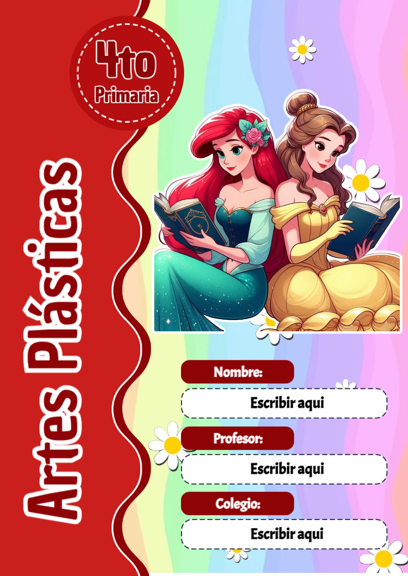 Portada de Princesas de Artes Plásticas para cuaderno fácil de imprimir - ideal para el nuevo año escolar