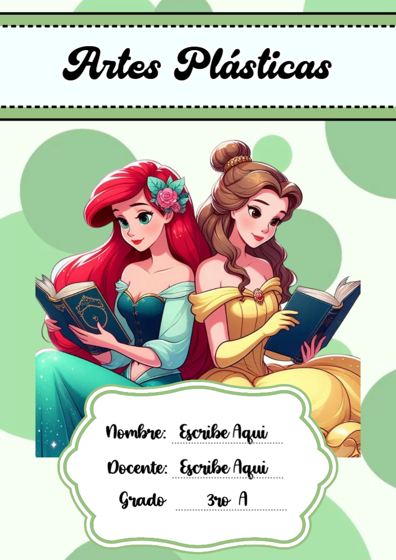 Portada de Princesas de Artes Plásticas para cuaderno llamativa y bonita - para personalizar tus materias