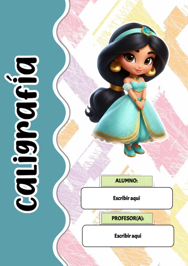 Portada de Princesas de Caligrafía para cuaderno para clases - versión premium para imprimir