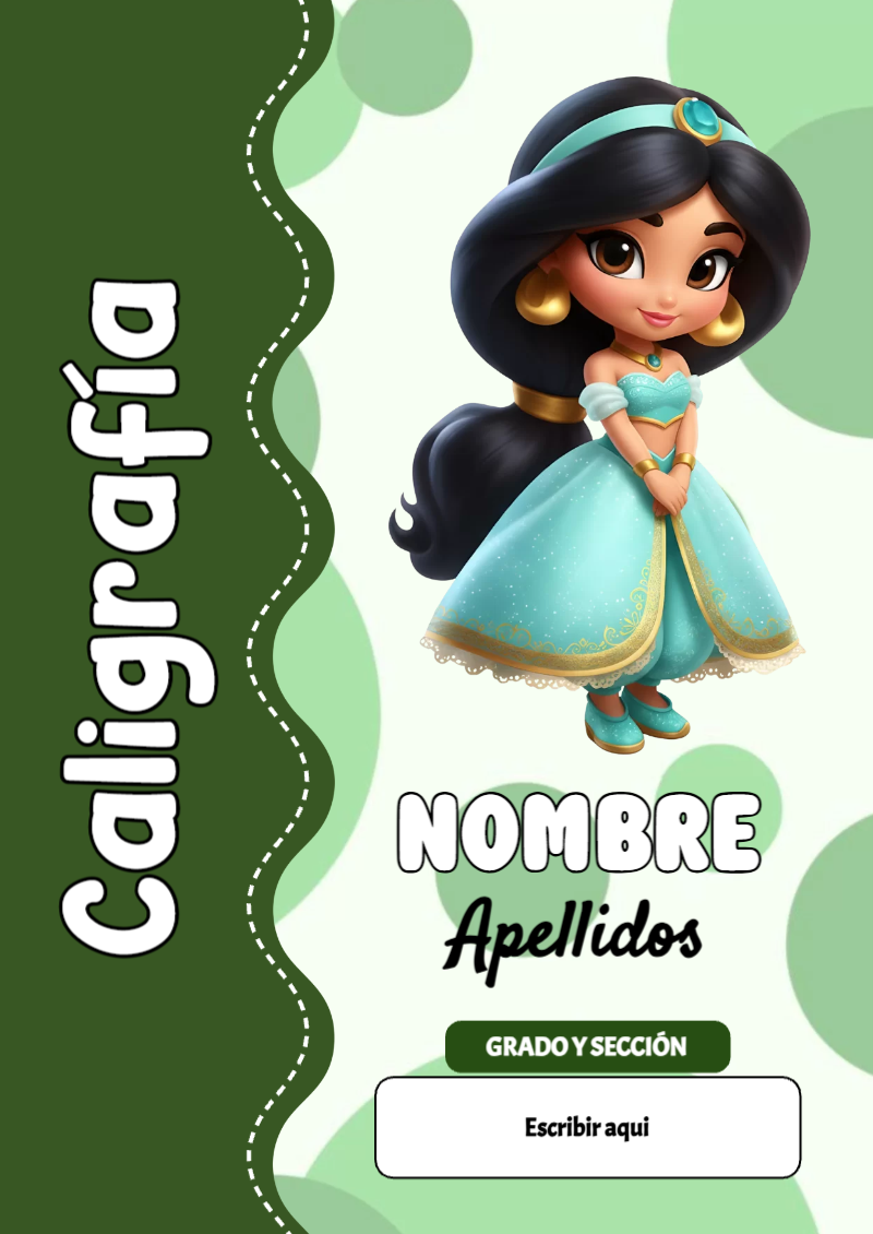 Portada de Princesas de Caligrafía Editable para Imprimir Gratis