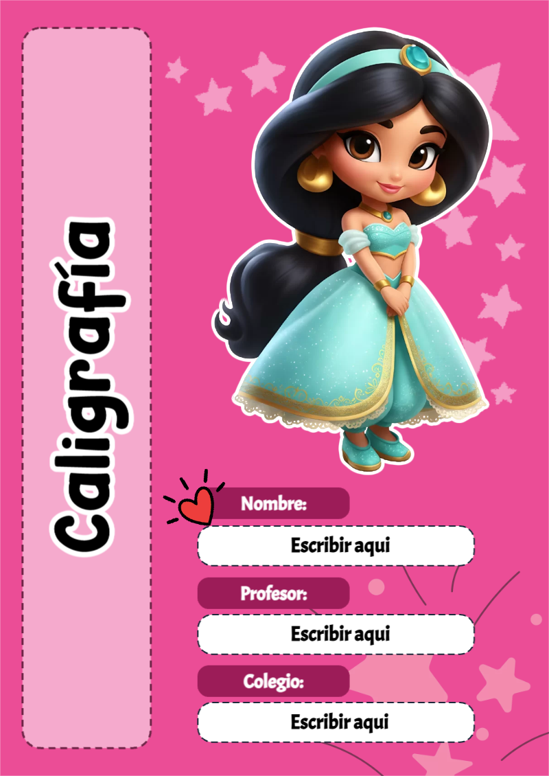 Portada de Princesas de Caligrafía Editable para Imprimir Gratis