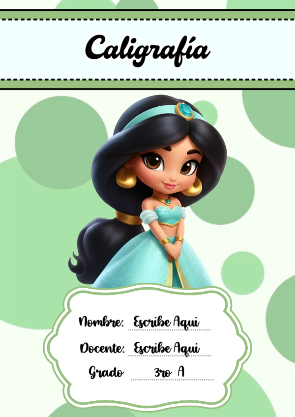 Portada de Princesas de Caligrafía para cuaderno fácil de imprimir - para todas las edades y grados
