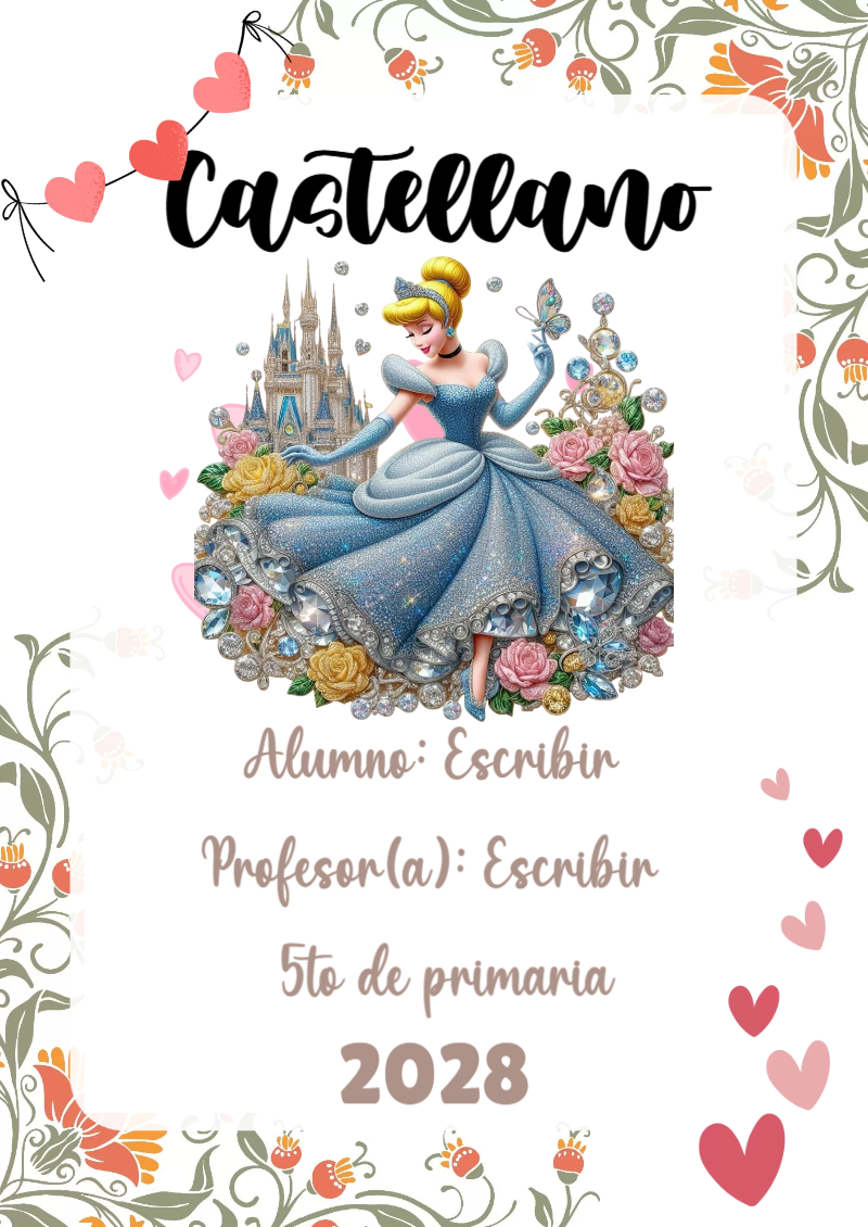 Portada de Princesas de Castellano para cuaderno para primaria - diseño escolar moderno
