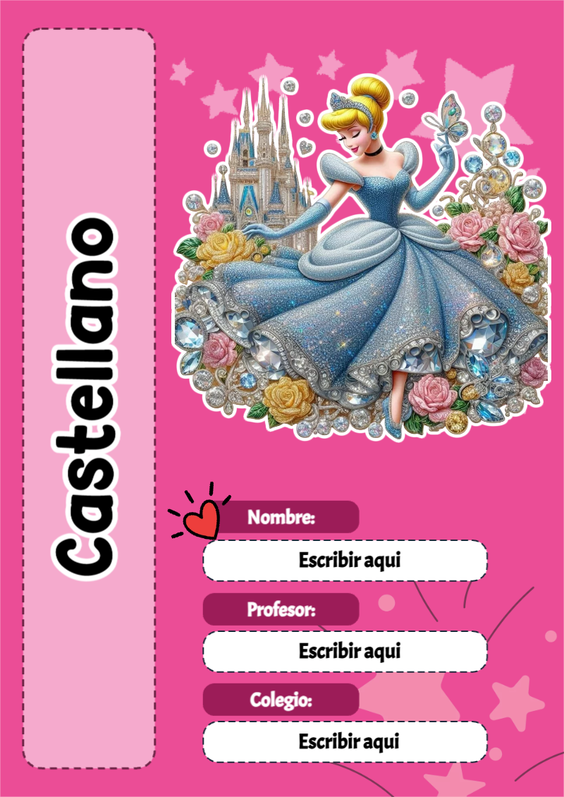 Portada de Princesas de Castellano para cuaderno decorativa y bonita - tendencia educativa 2026