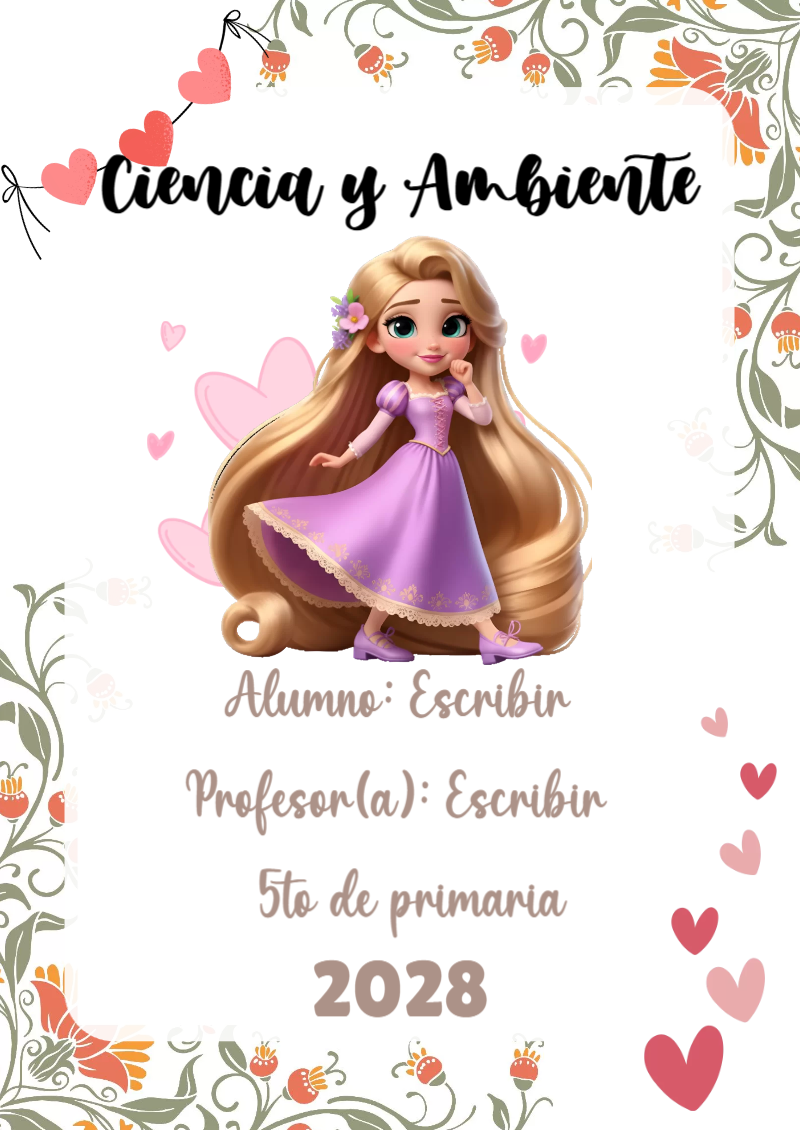 Portada de Princesas de Ciencia y Ambiente para cuaderno fácil de imprimir - diseño escolar moderno