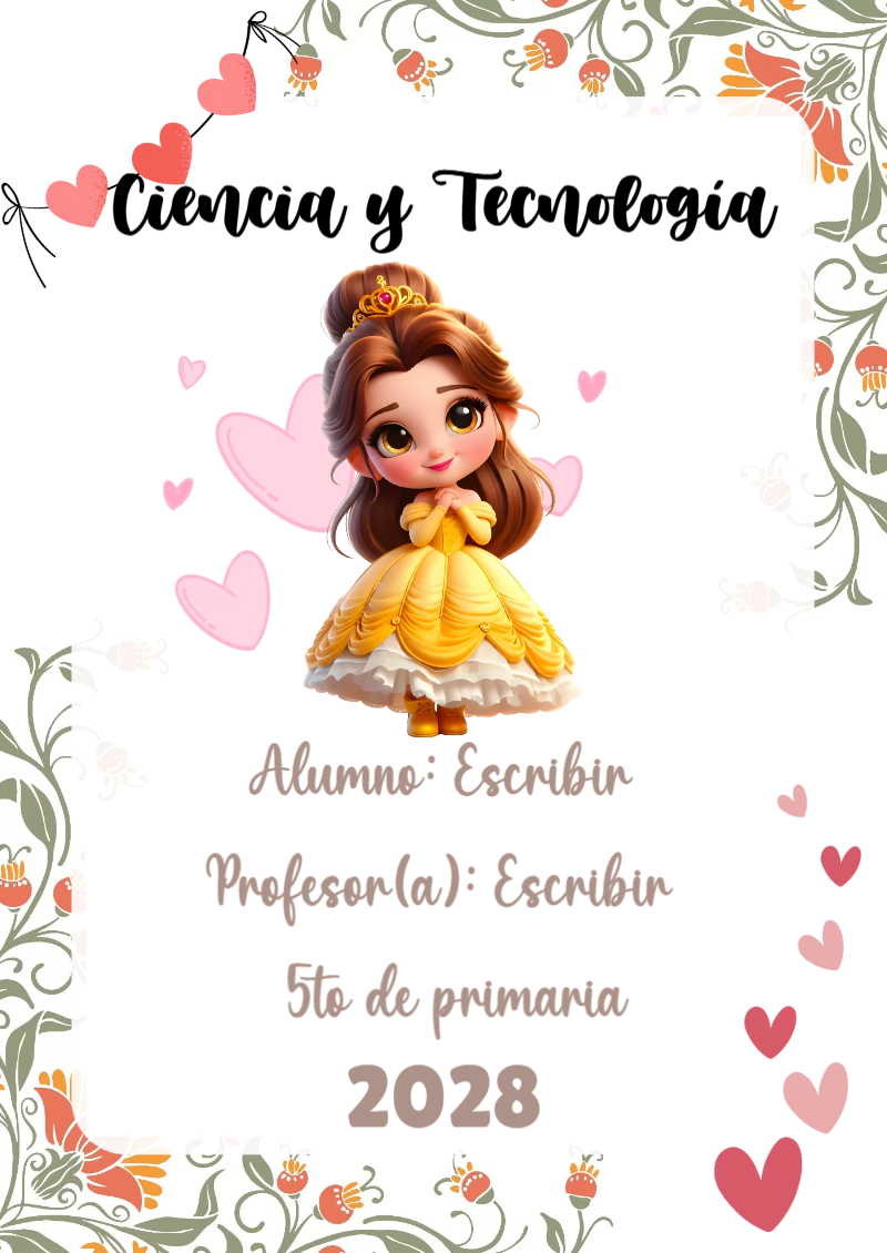 Portada de Princesas de Ciencia y Tecnología para cuaderno con estilo infantil - para personalizar tus materias