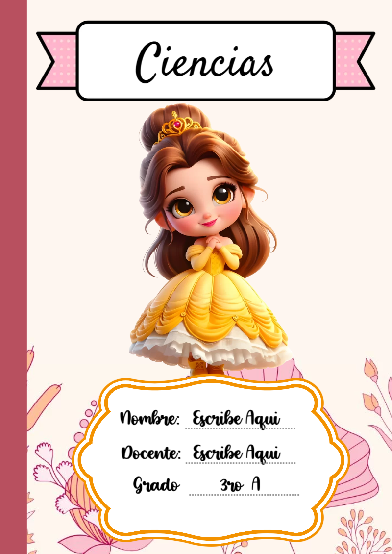 Portada de Princesas de Ciencias para cuaderno con diseño escolar - estilo único para estudiantes