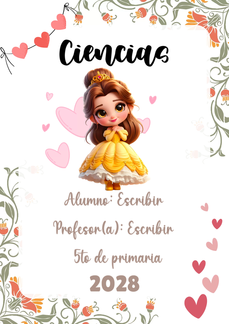 Portada de Princesas de Ciencias para cuaderno en formato A4 - creación especial de Mini Canva