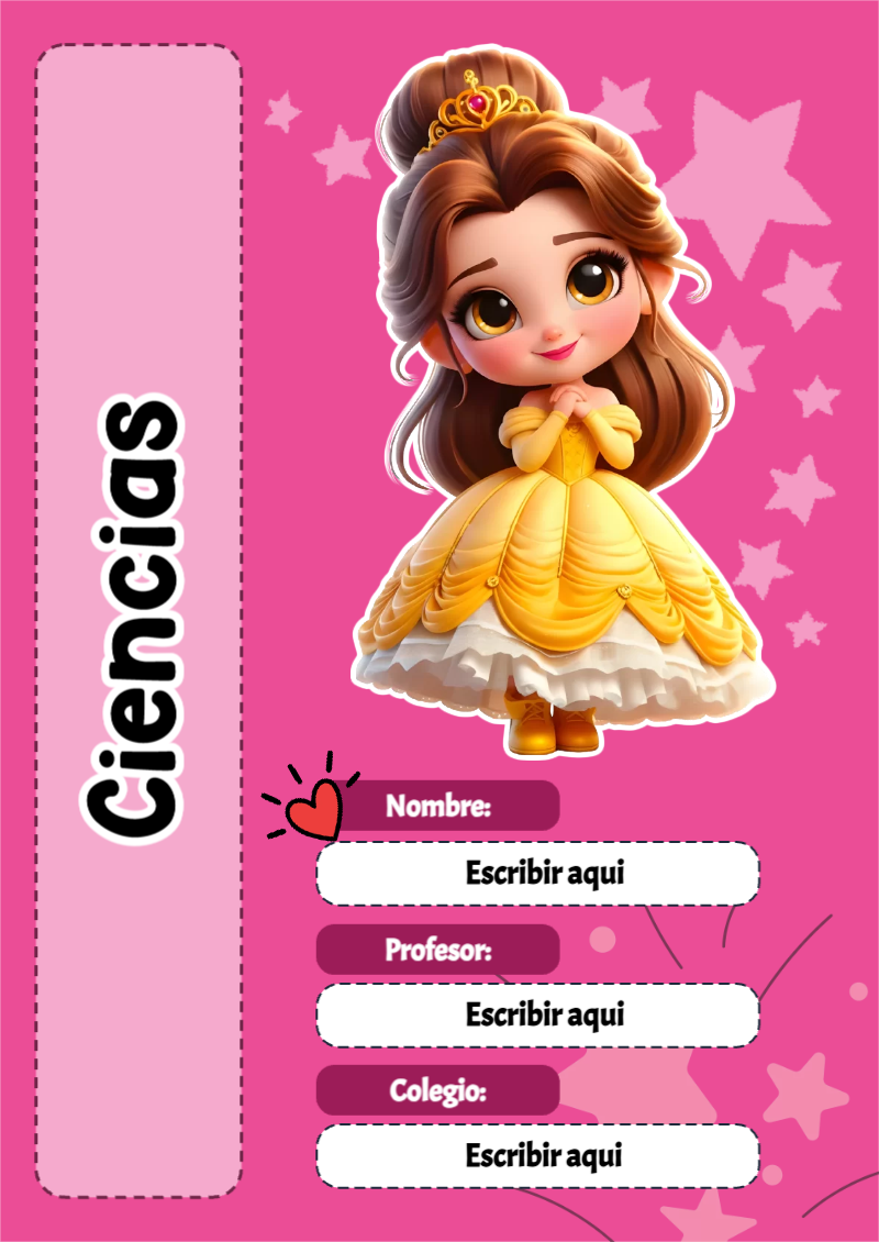 Portada de Princesas de Ciencias para cuaderno con diseño bonito - para personalizar tus materias