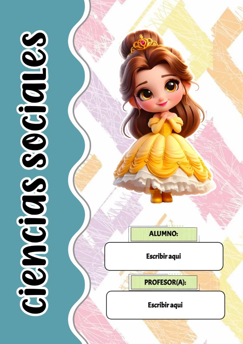 Portada de Princesas de Ciencias Sociales para cuaderno para primaria - para todas las edades y grados