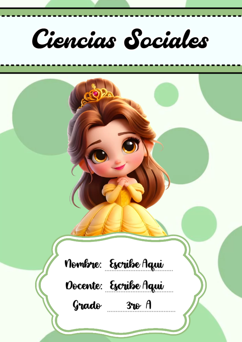 Portada de Princesas de Ciencias Sociales para cuaderno con estilo infantil - creación especial de Mini Canva