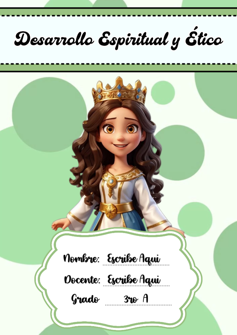 Portada de Princesas de Desarrollo Espiritual y Ético para cuaderno para estudiantes - diseño exclusivo y original