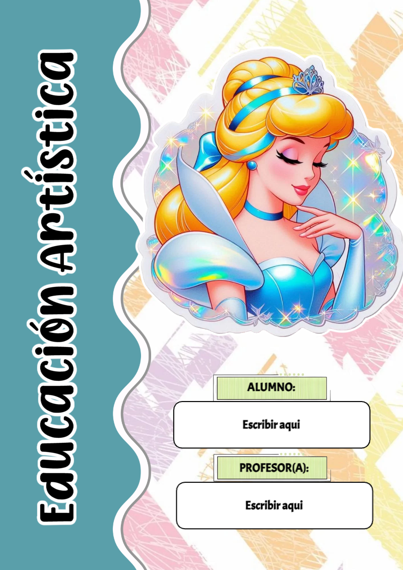 Portada de Princesas de Educación Artística para cuaderno decorativa y bonita - tendencia educativa 2026