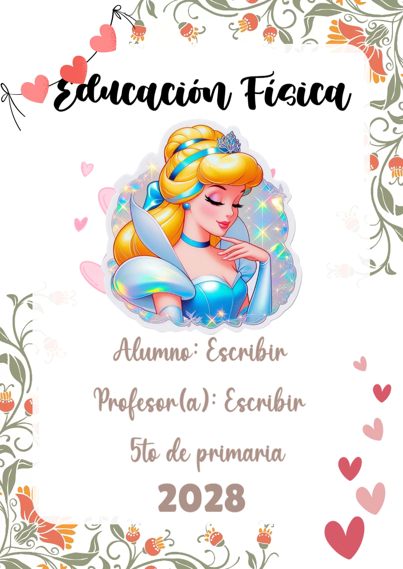 Portada de Princesas de Educación Física para cuaderno fácil de imprimir - para todas las edades y grados