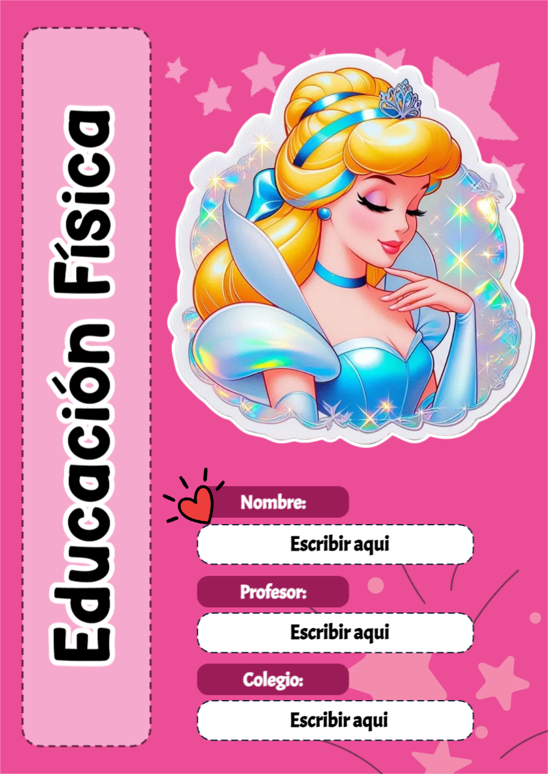 Portada de Princesas de Educación Física para cuaderno decorativa y bonita - disponible para descarga gratuita