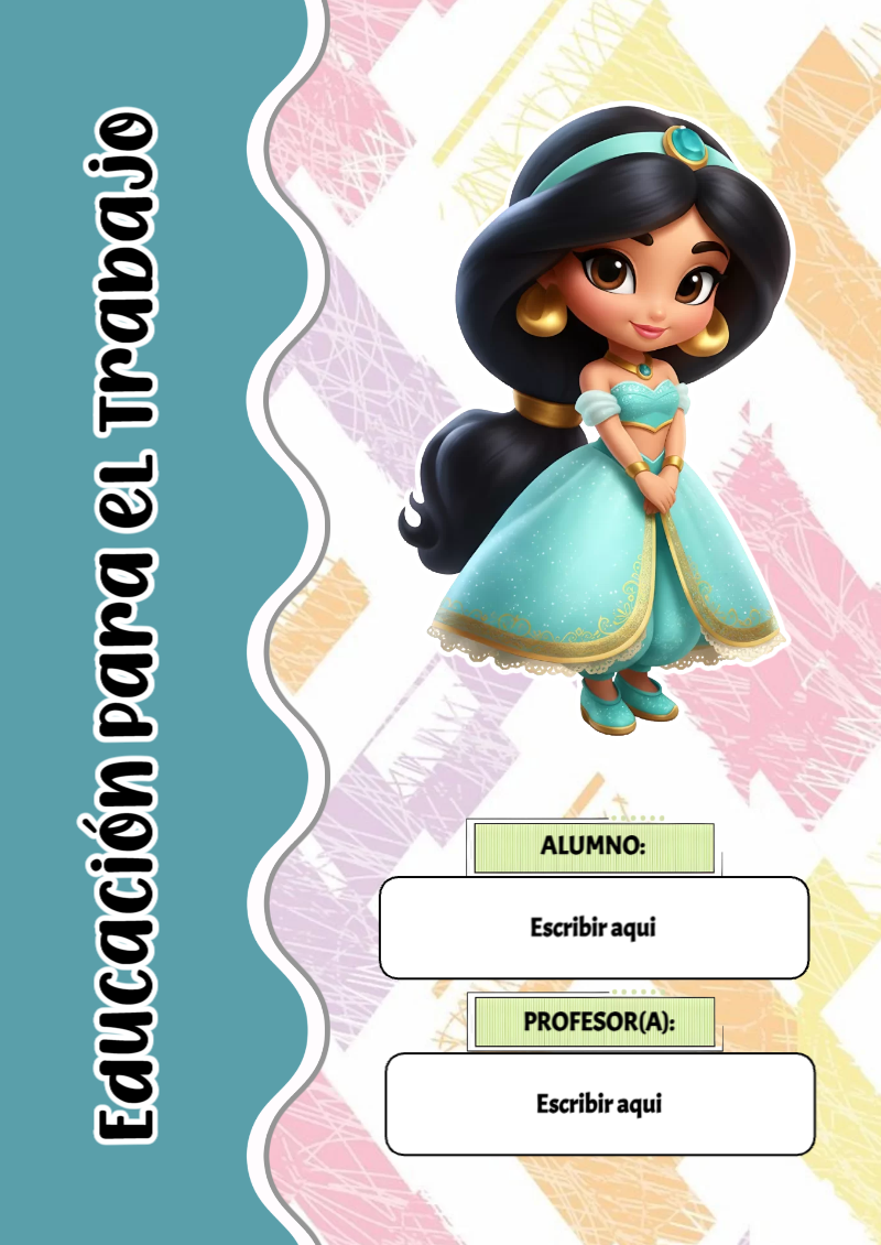 Portada de Princesas de Educación para el Trabajo para cuaderno con diseño bonito - diseño escolar moderno