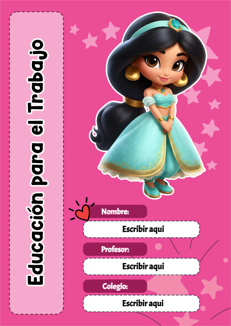 Portada de Princesas de Educación para el Trabajo para cuaderno fácil de imprimir - formato digital listo para usar