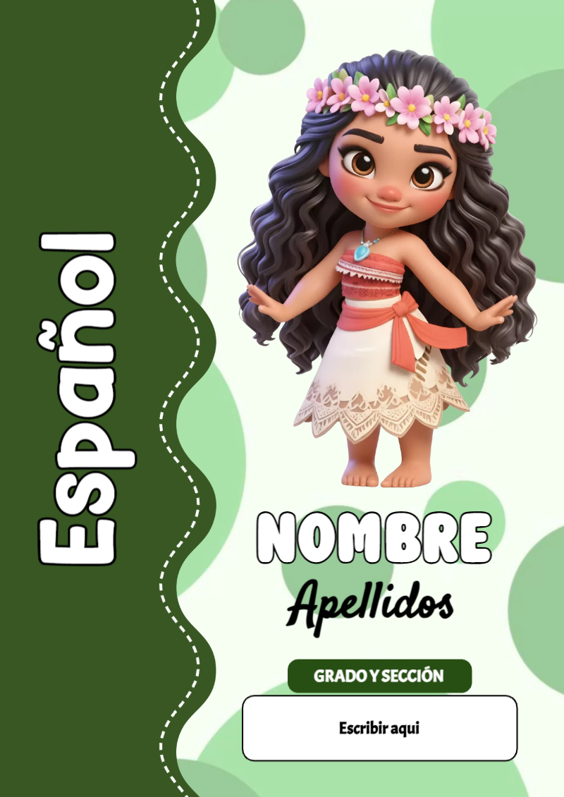 Portada de Princesas de Español para cuaderno para niños de primaria - diseño exclusivo y original