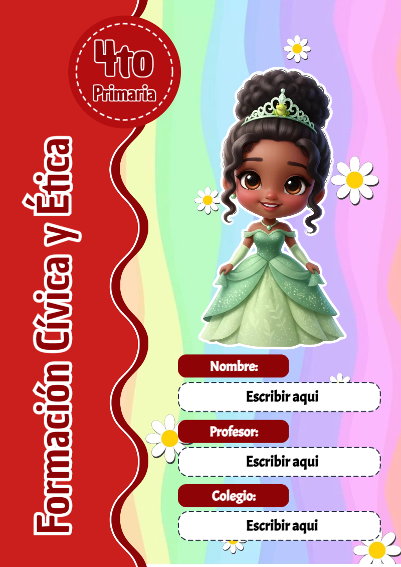Portada de Princesas de Formación Cívica y Ética para cuaderno lista para imprimir en A4 - versión premium para imprimir