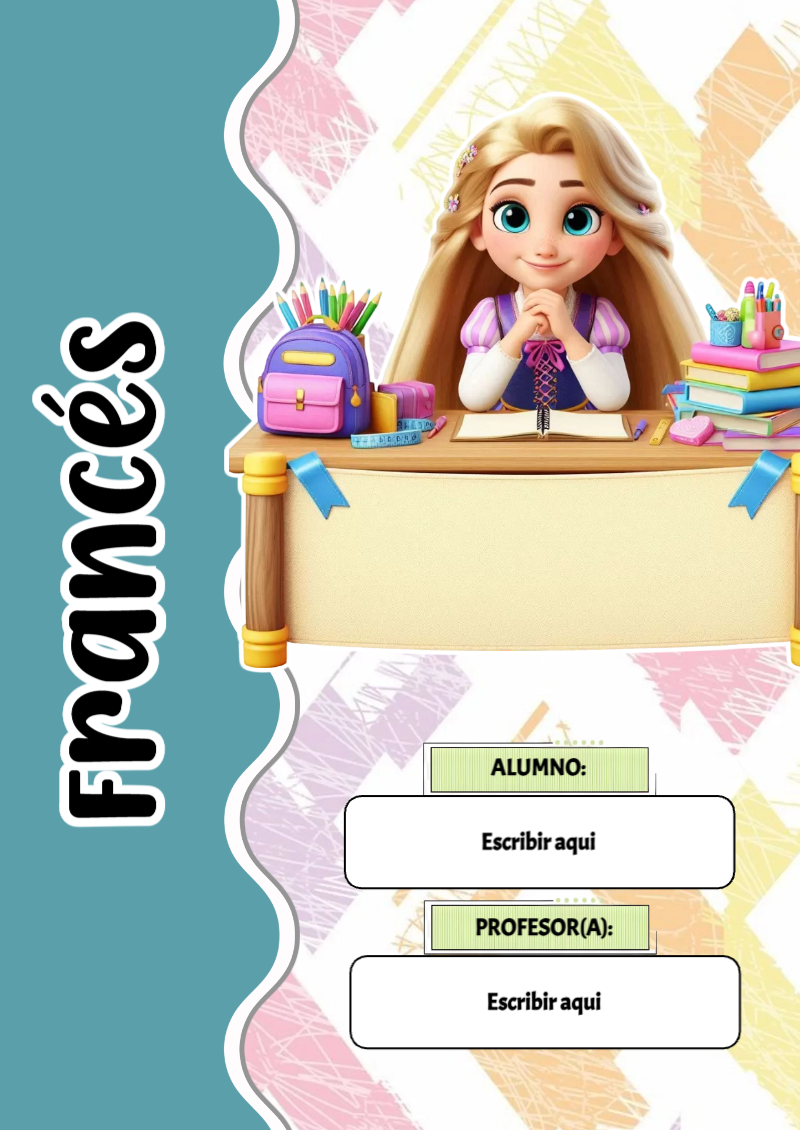 Portada de Princesas de Francés para cuaderno colorida y creativa - ideal para cuadernos de espiral
