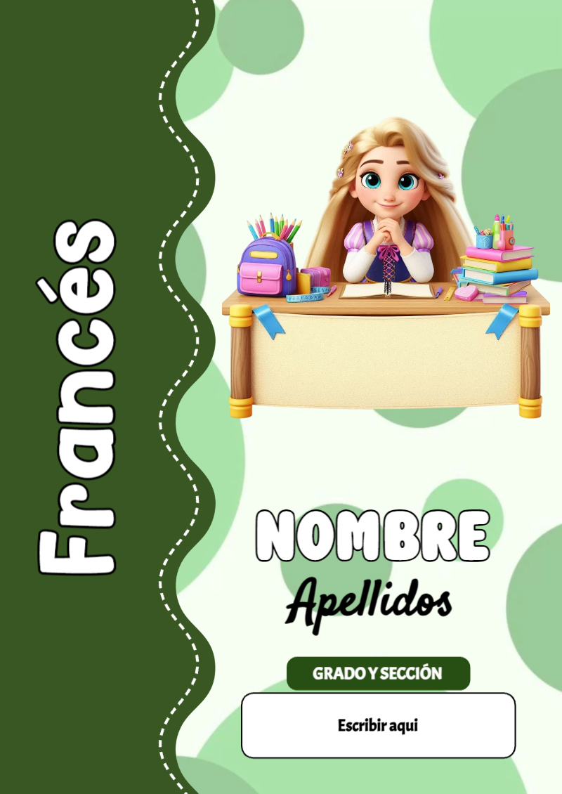 Portada de Princesas de Francés para cuaderno con diseño bonito - tendencia educativa 2026