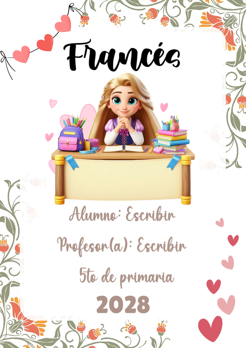 Portada de Princesas de Francés para cuaderno bonita para imprimir - para todas las edades y grados