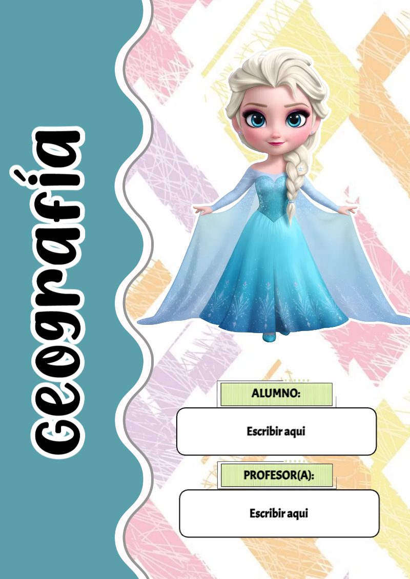 Portada de Princesas de Geografía para cuaderno bonita para imprimir - para personalizar tus materias