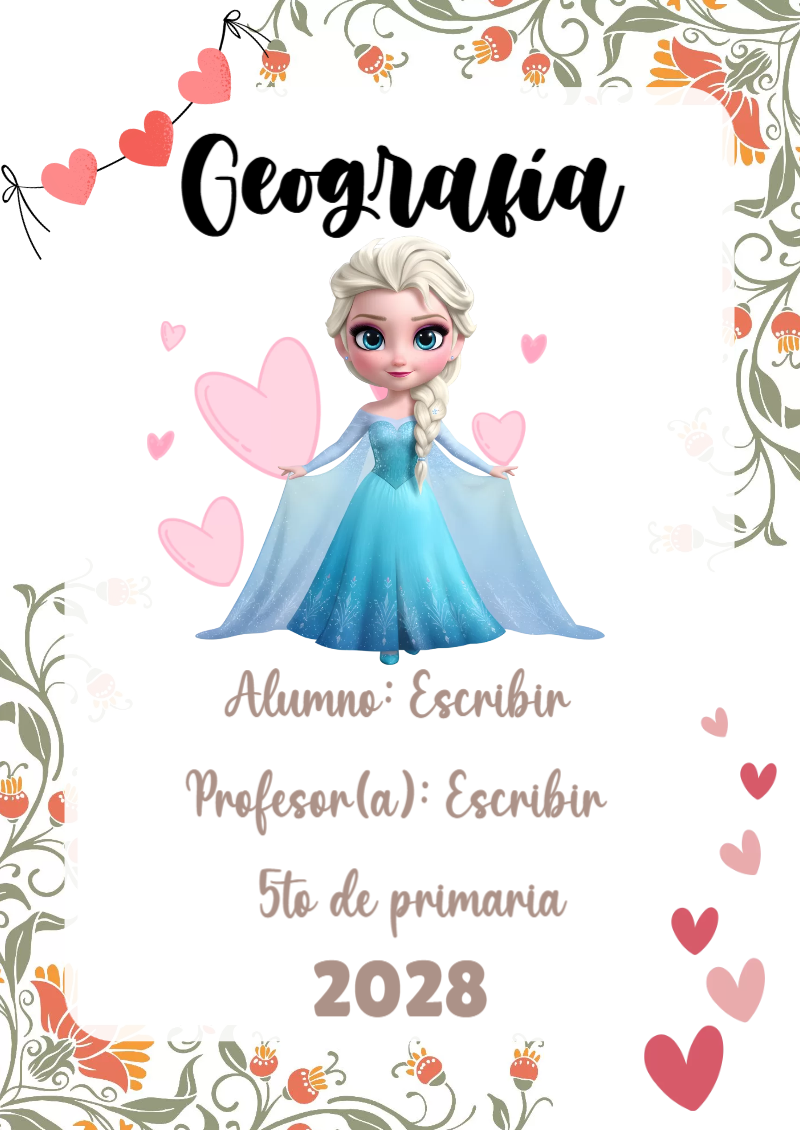 Portada de Princesas de Geografía para cuaderno con diseño bonito - con colores vivos y llamativos