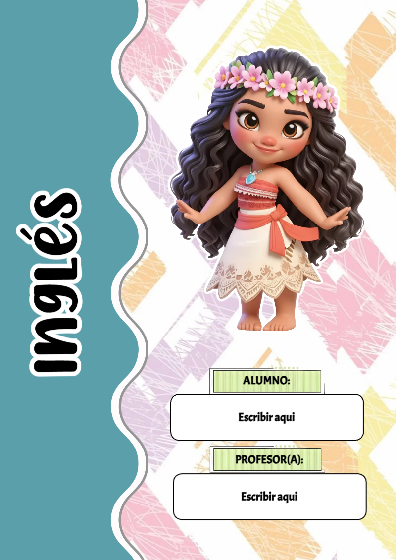Portada de Princesas de Inglés para cuaderno llamativa y bonita - diseño exclusivo y original