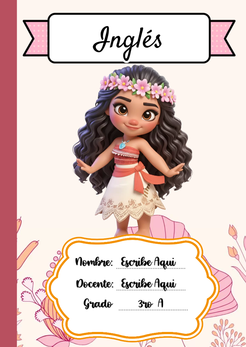 Portada de Princesas de Inglés para cuaderno escolar para imprimir gratis - versión premium para imprimir