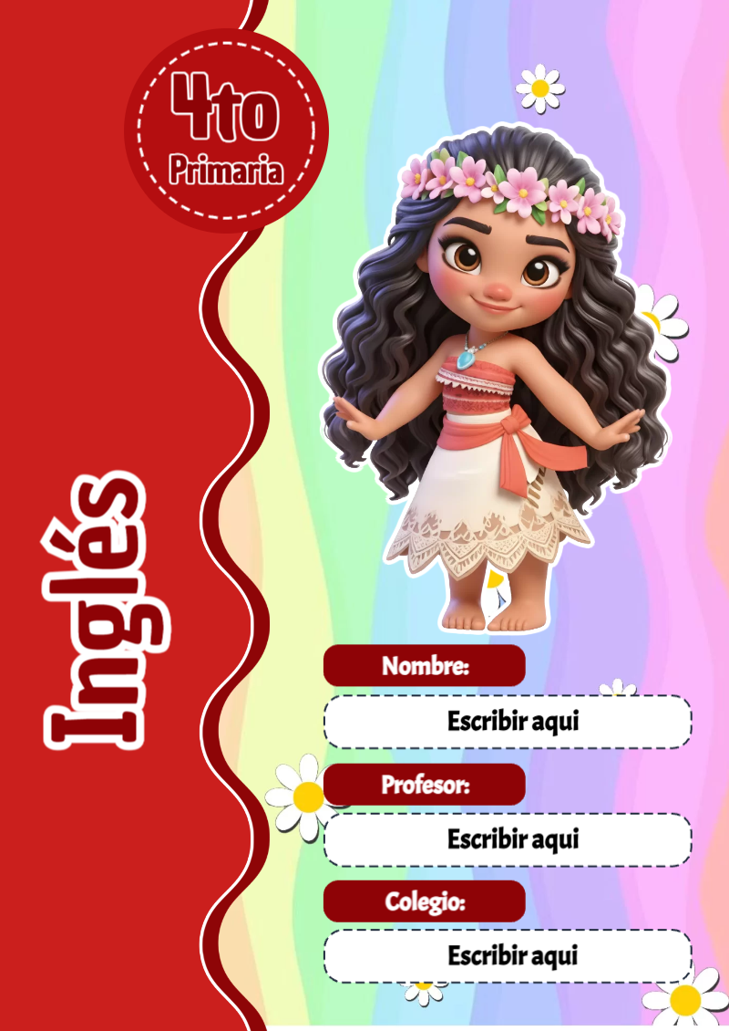 Portada de Princesas de Inglés para cuaderno llamativa y bonita - ideal para el nuevo año escolar