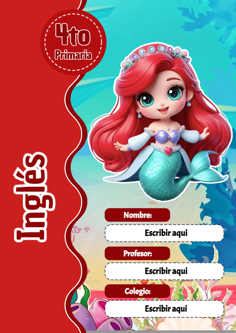 Portada de Princesas de Inglés para cuaderno fácil de imprimir - para el regreso a clases