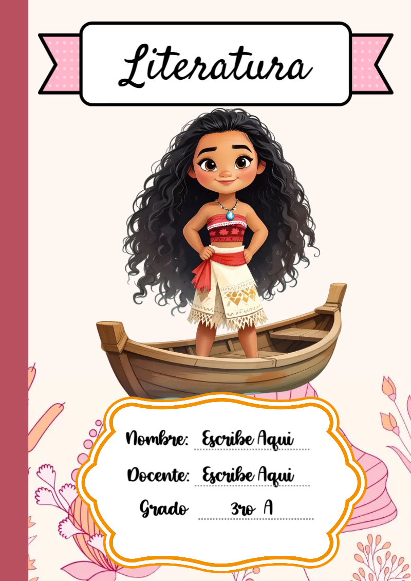 Portada de Princesas de Literatura para cuaderno bonita para imprimir - con colores vivos y llamativos