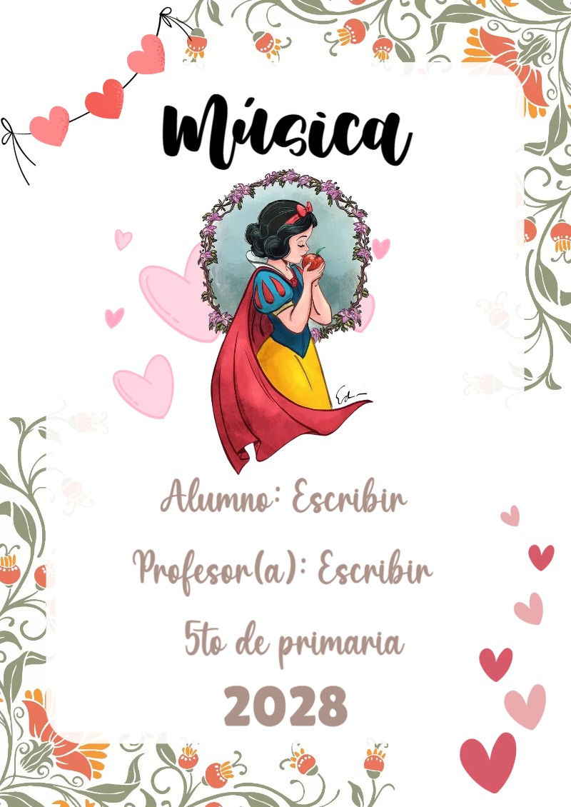 Portada de Princesas de Música para cuaderno para niños de primaria - ideal para cuadernos de espiral