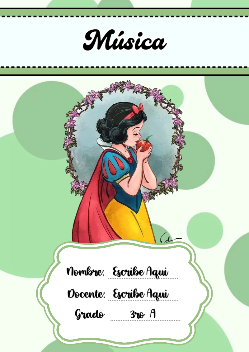 Portada de Princesas de Música para cuaderno llamativa y bonita - diseño escolar moderno