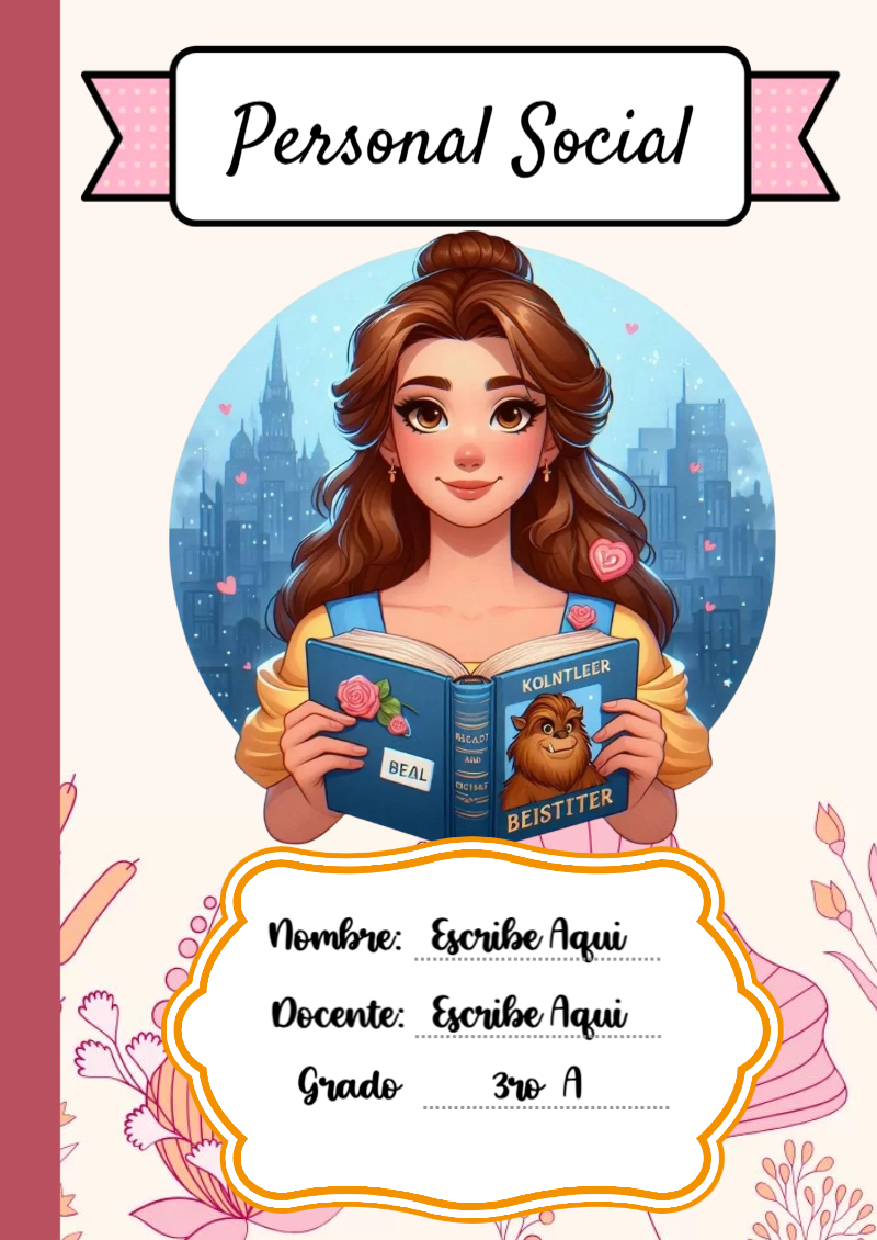 Portada de Princesas de Personal Social para cuaderno en tamaño A4 - tendencia educativa 2026