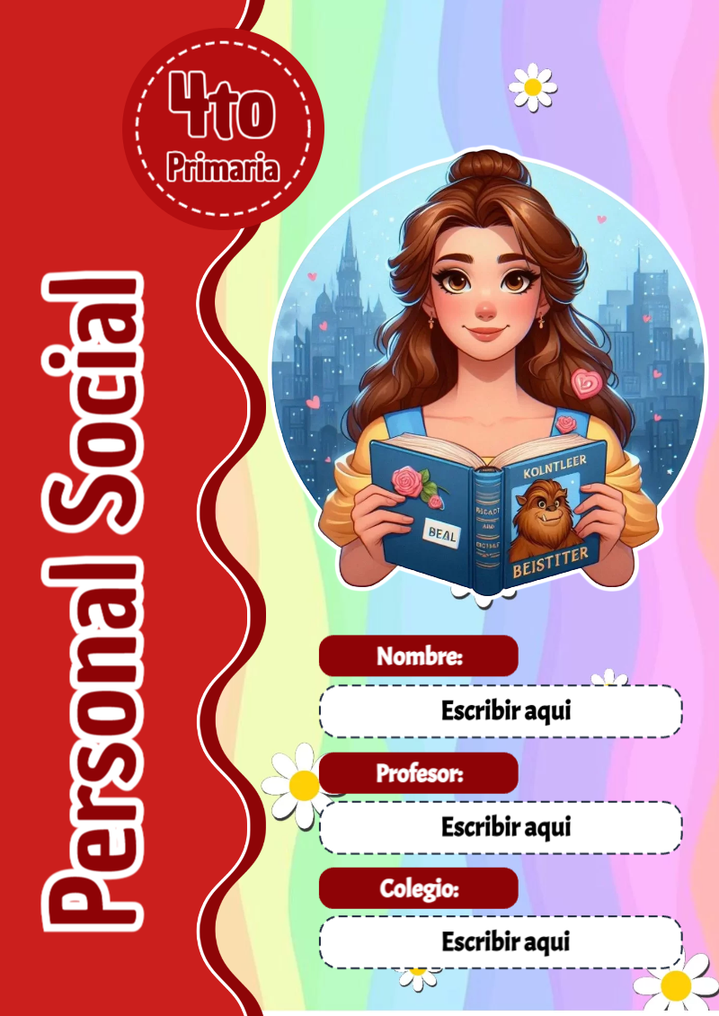 Portada de Princesas de Personal Social para cuaderno con diseño escolar - ideal para el nuevo año escolar
