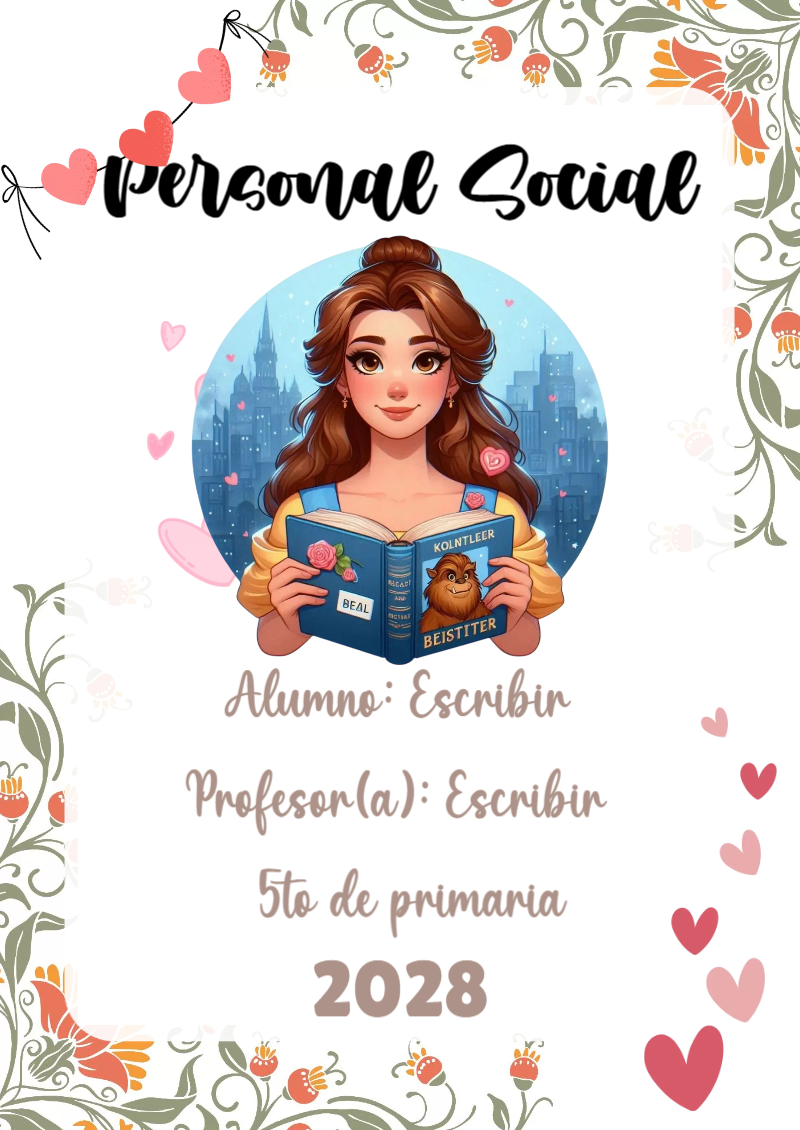 Portada de Princesas de Personal Social para cuaderno para niños de primaria - creación especial de Mini Canva