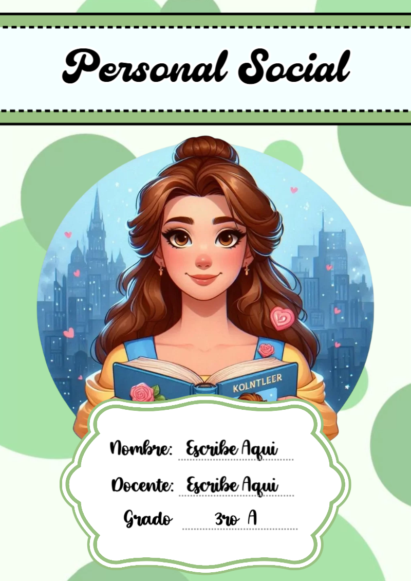 Portada de Princesas de Personal Social para cuaderno escolar creativa - disponible para descarga gratuita