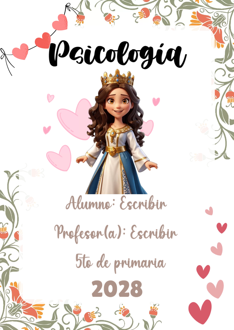 Portada de Princesas de Psicología para cuaderno con diseño bonito - diseño escolar moderno