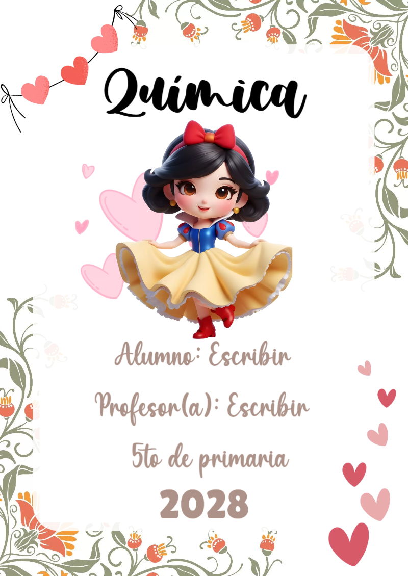 Portada de Princesas de Química para cuaderno bonita para imprimir - tendencia educativa 2026