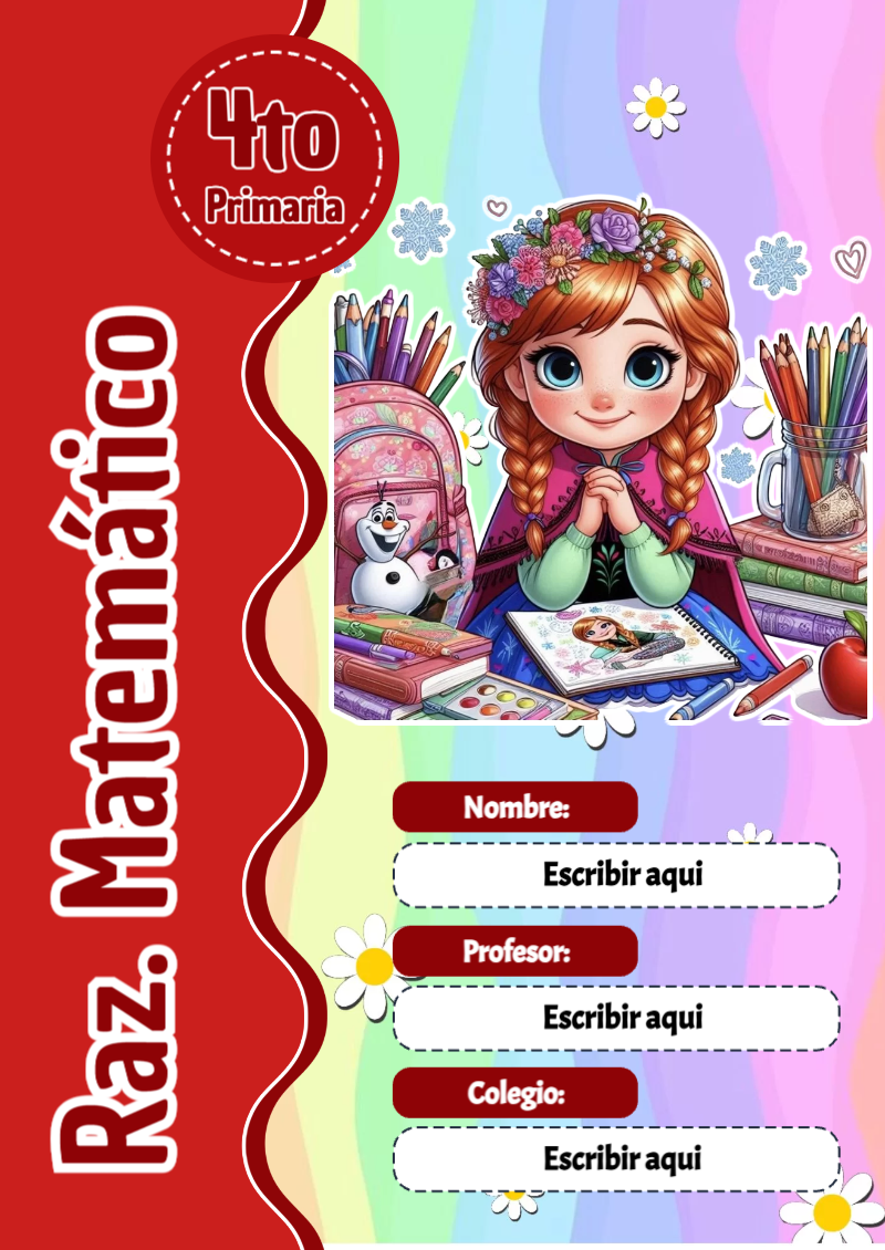 Portada de Princesas de Raz. Matemático para cuaderno en tamaño A4 - estilo único para estudiantes