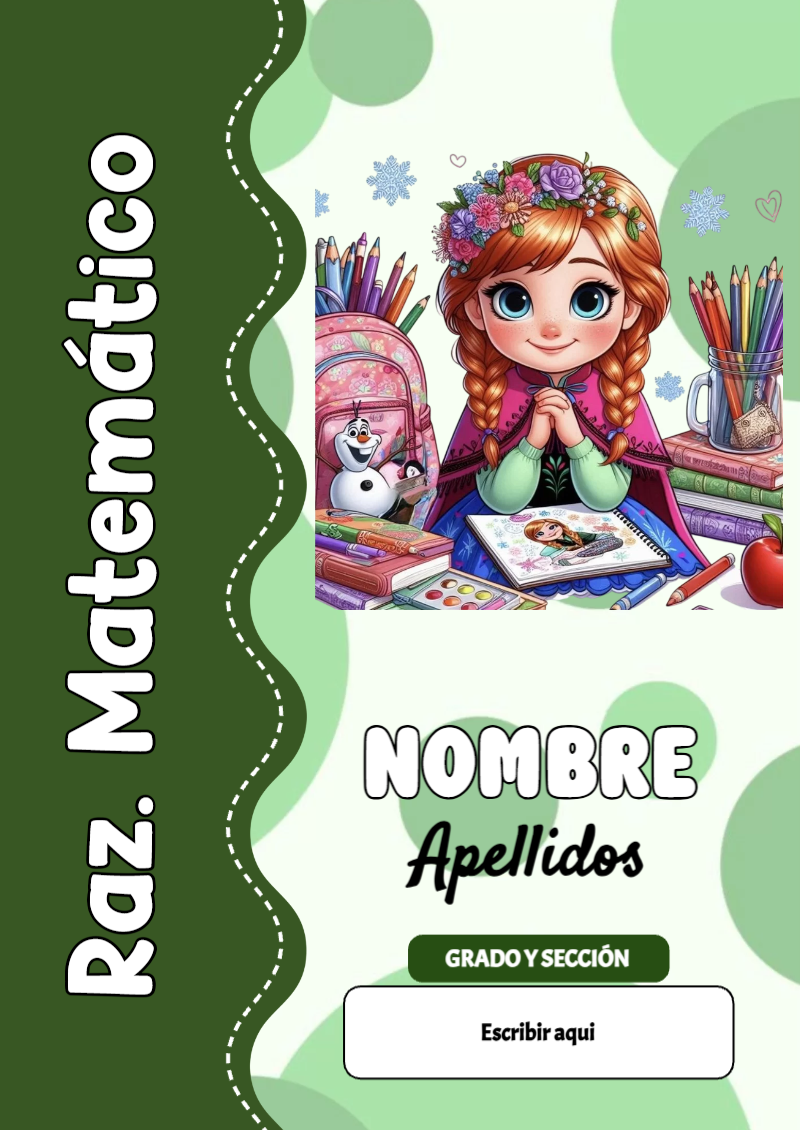 Portada de Princesas de Raz. Matemático para cuaderno escolar creativa - diseño escolar moderno