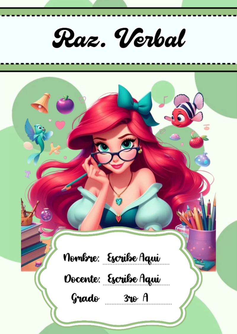 Portada de Princesas de Raz. Verbal para cuaderno para clases - estilo único para estudiantes